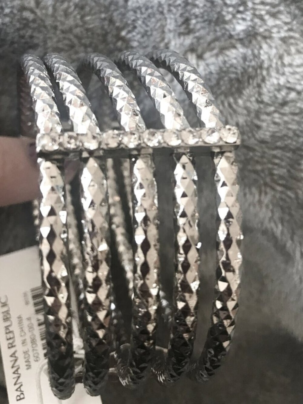 Banana Republic Silver Stretch Bangle Bracelet Crystals Orig $29.99 NWT M605